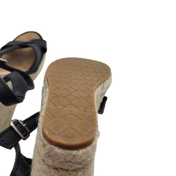 Tommy Bahama Women's Black Leather Espadrille Strappy Black Wedge Sandals Size 9 - Picture 11 of 12
